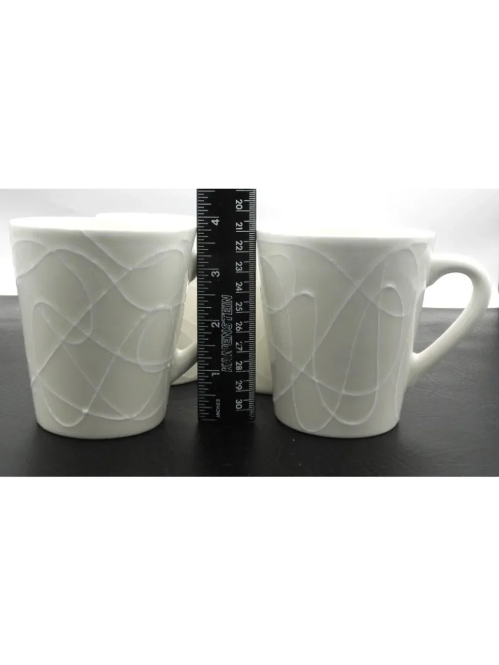 Marketplace Brand Cream Embossed Abstract Swirl Pattern 10 Ounce Mugs Set of 4 - Picture 7 of 12
